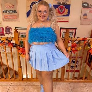 Blue pleated skater skirt